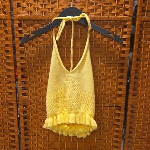 SHEIN Yellow Knit Halter Tank Top